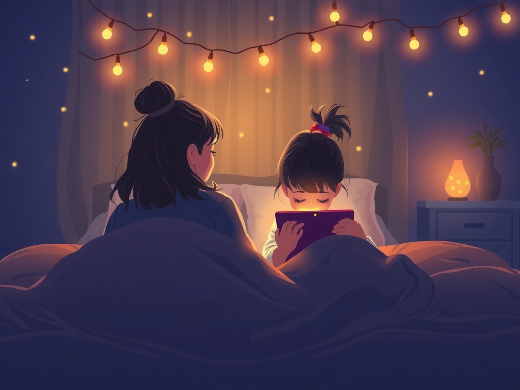Une maman et sa fille regardent la tablette ensemble