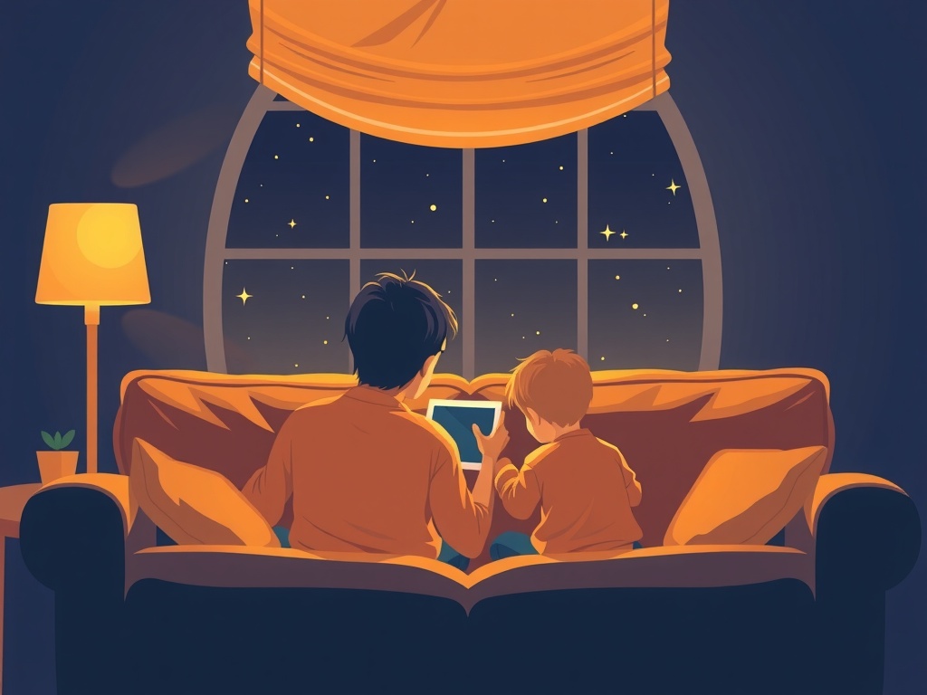 Un papa et son fils regardent la tablette ensemble